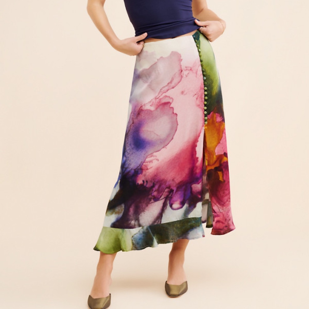 Anthropologie Watercolor Midi Skirt